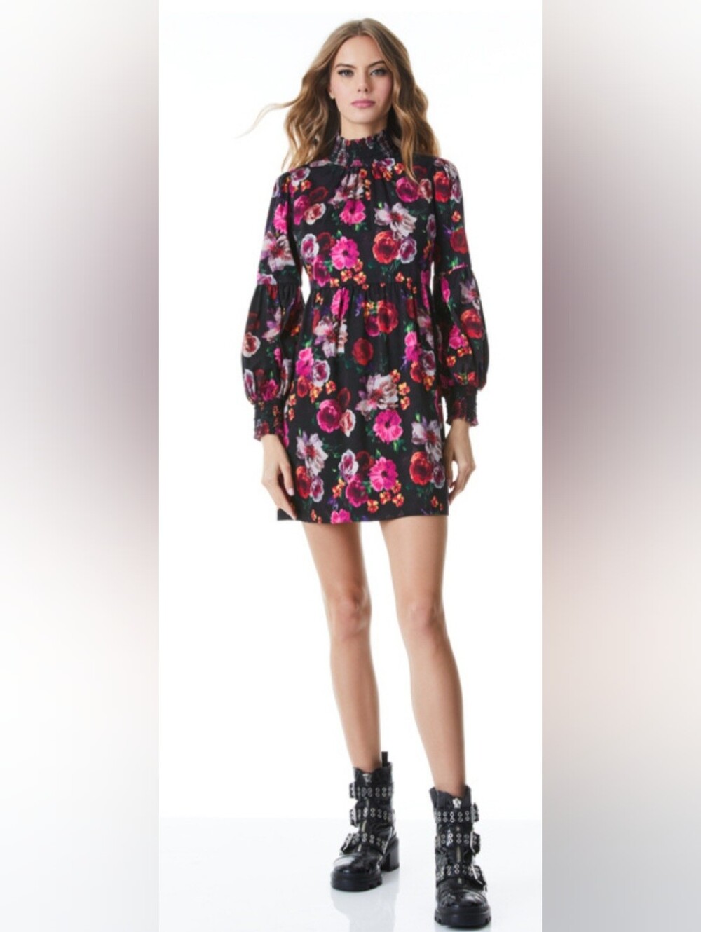 Alice And Olivia Thea Babydoll Dress In Midnight Rose, Size S